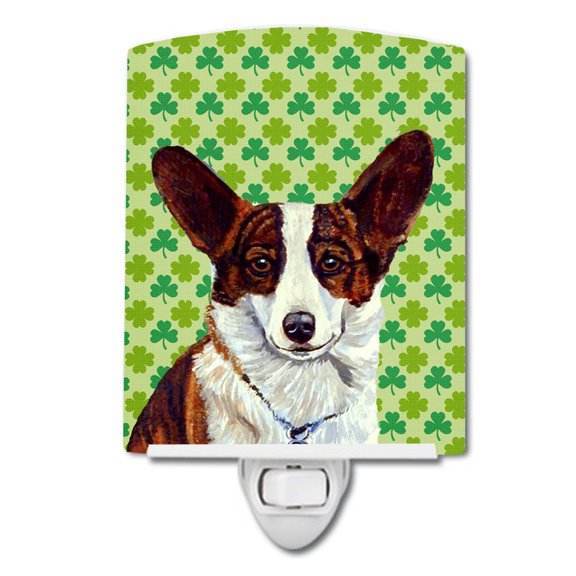 Caroline's Treasures LH9198CNL Corgi St. Patrick's Day Shamrock Portrait Ceramic Night Light, 6x4x3", multicolor