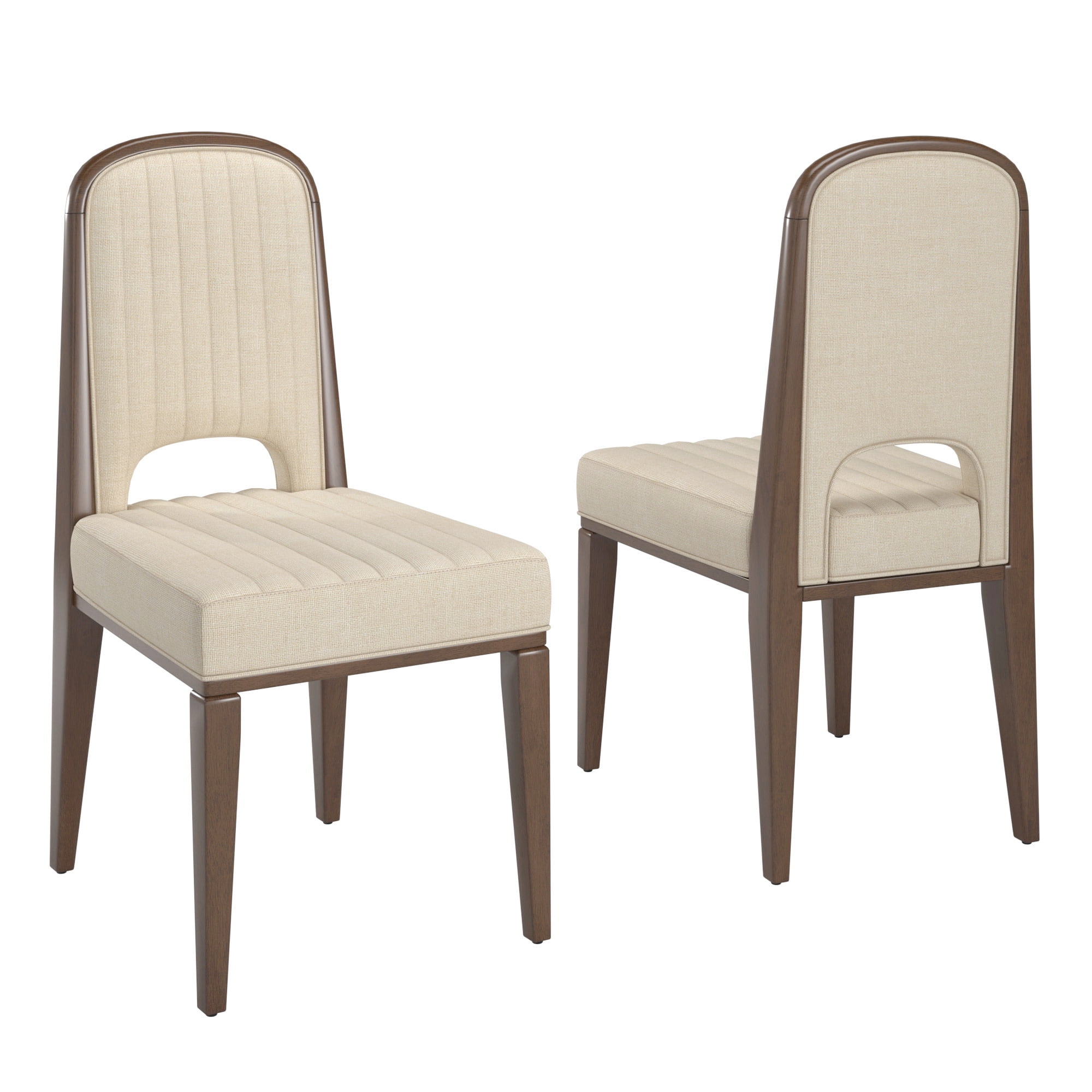 Weston Home Alta Wood Finish Cream Fabric Channel Stitching Dining Chair, Set of 2, Walnut