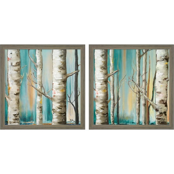 Great Art Now Birch Forest by Patricia Pinto, 2 Piece Framed Art Set Each 13"W x 13"H