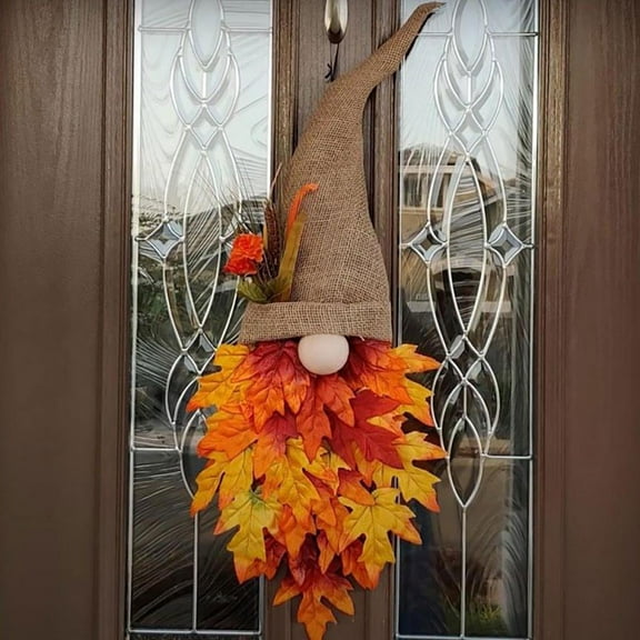 23.62inch Fall Wreaths Front Door GnomeMaples Leaf Wreath Thanksgiving Decoration Outside HarvestFestival Seasonal Farmhouse Indoor Outdoor Party Wall Hanging Decorations