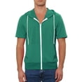 thumbnail image 1 of INSPIRAR CHIC Sudaderas de manga corta para hombres del Día del Padre, chaquetas con capucha de color sólido, con cremallera, color verde oscuro, 1 of 5