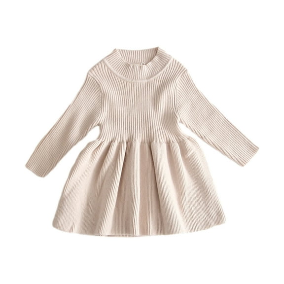Elainilye Fashion Baby Girl Dress Girls Ribbed Knit Sweater Dress Kids Ruffle Long Sleeve Casual Playwear, Sizes 3M-3Y