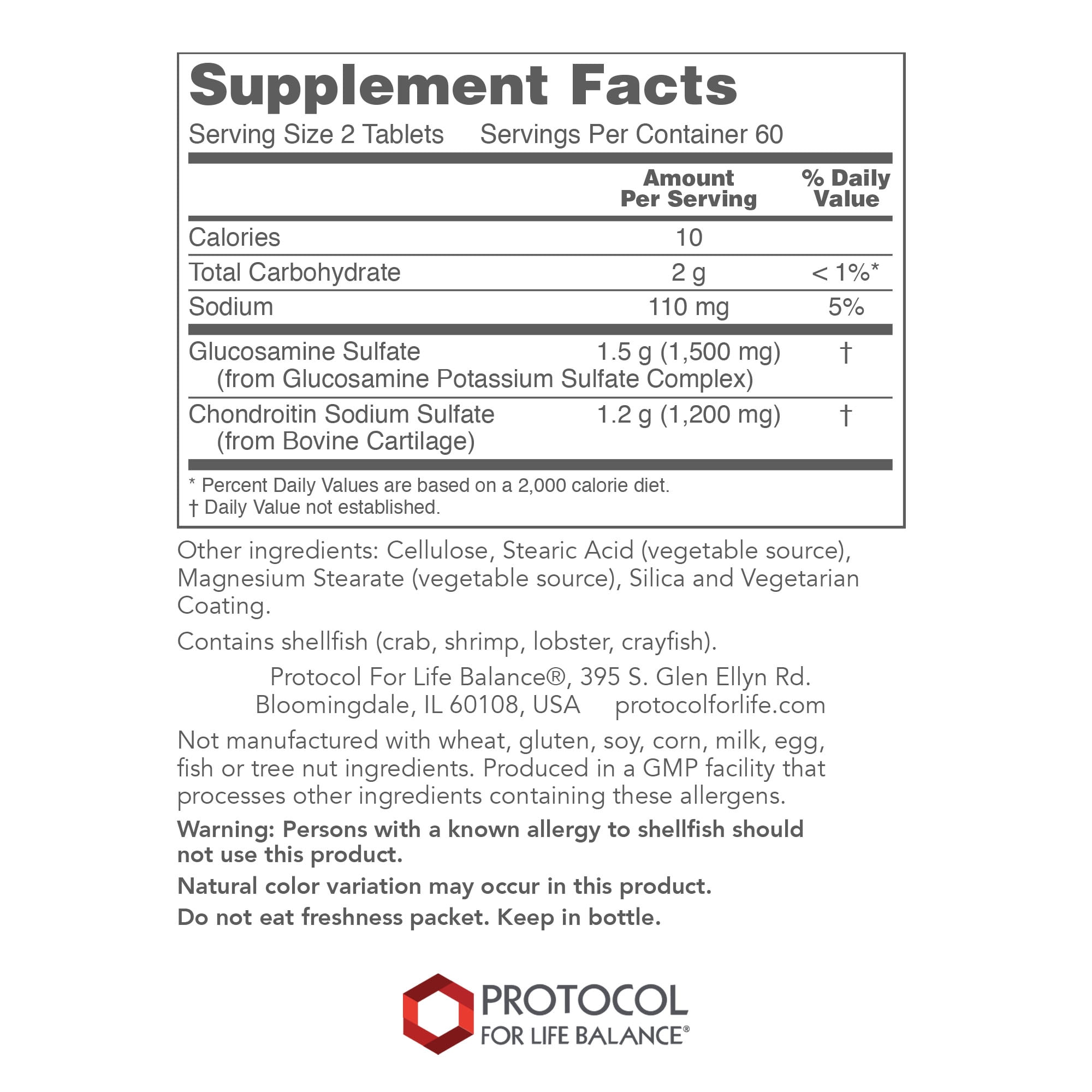 Protocol For Life Balance - Glucosamine and Chondroitin - Extra Strength Formula to Support Healthy Joint Function and Promotes Stronger Bones and Cartilage - 120 Tablets