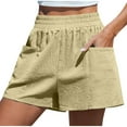 thumbnail image 2 of aidice Womens Cotton Linen Shorts Elastic High Waisted Lightweight Shorts Summer Casual Solid Basic Shorts with Pockets, 2 of 9