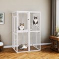 thumbnail image 2 of Pefilos 64" Cat House Outdoor Catio Cat Enclosures Wooden Kitty House with Platforms, Waterproof Roof, Hammock, White, 2 of 11