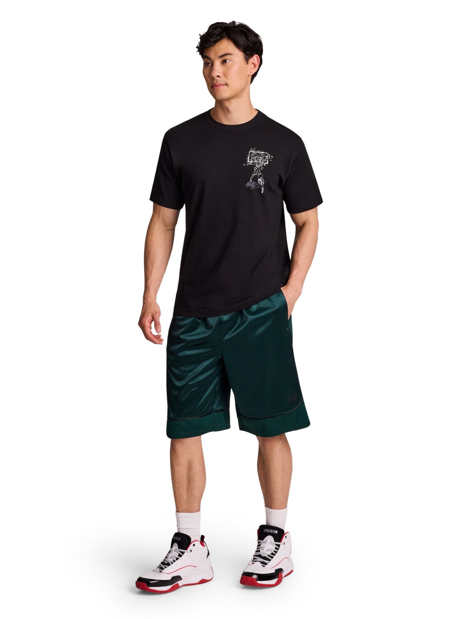 AND1 Men's and Big Men's All Court Short, 11" inseam, up to Size 5XL