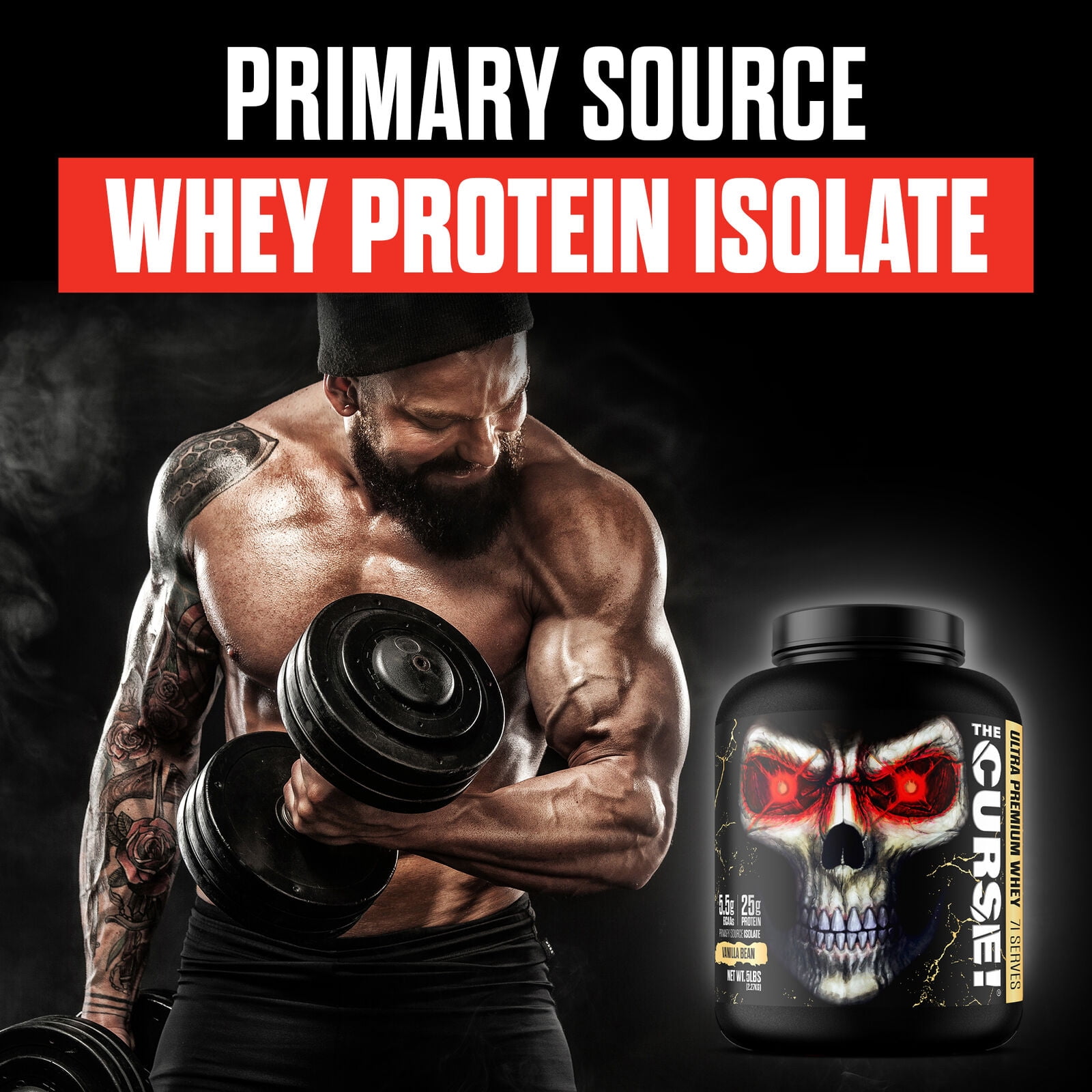 JNX Sports® The Curse! Ultra Premium Whey Protein Powder Vanilla Bean, Whey Protein Isolate Blend, 25g Protein per Serving, 5 lb