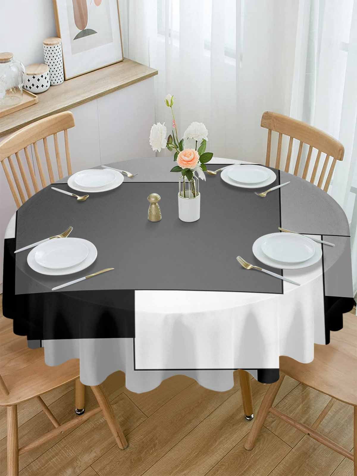 Round Tablecloth Black White Grey Color Block Waterproof Oil Proof Polyester Table Cloth Cover Decor for Home Dining Outdoor,Patio,Parties, 60" Dia. Abstract Modern Geometric