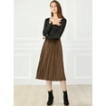 thumbnail image 4 of INSPIRE CHIC Jupe Midi Plissée en Velours Taille Haute Élastique pour Femmes, 4 of 6