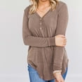 thumbnail image 2 of Womens 3/4 Sleeves Clearance Womens Fall Clearance Clothes $5.00 Fall Button Irregular Long Sleeve V Neck Blouses Shirts, 2 of 6
