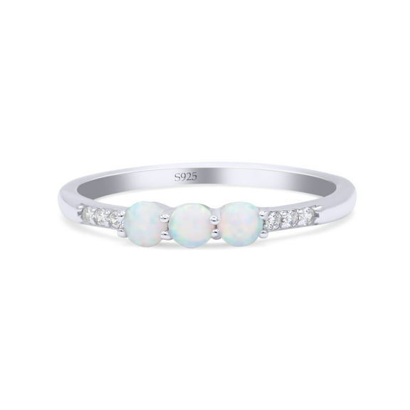 Petite Dainty Three Stone Ring Round Ring Lab Created Opal 925 Sterling Silver Size 5