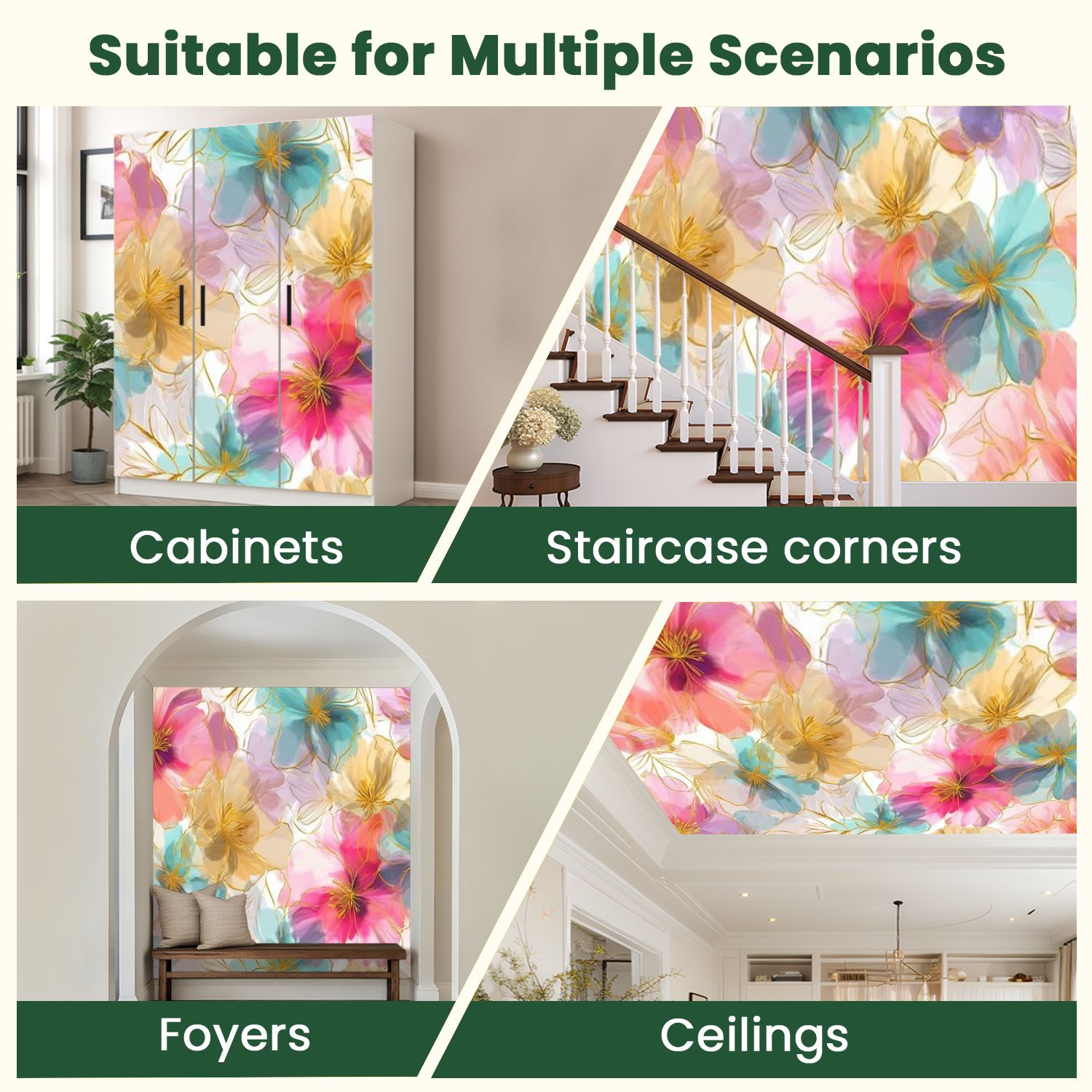 Peel and Stick Wallpaper Sweet flower watercolor soft pastel colors water color Modern Art Wall Mural Decor Self Adhesive and Removable 100in x 144in