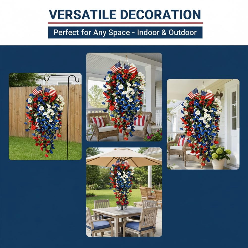 Red White and Blue Hanging Flowers, Red White and Blue Artificial Flowers for Outdoors Decorations, for Independence Day Decor