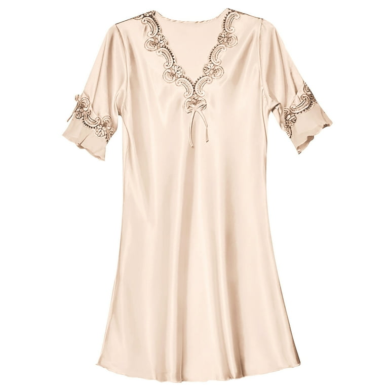 luxury sleep dress SlesSic Romantic Ruffle Nightgown  Vintage Long Sleeve Soft Sleep Dress, Pink / XL