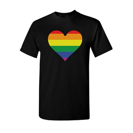 Rainbow Heart Flag Men's T-shirt Gay Pride Walk LGBT Tee Black