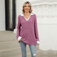 thumbnail image 4 of SWSMCLT Women's Long Sleeve Pullover Sweater Soft Pullover Loose Spring Spandex Top Warm Fashion Casual V Neck Cozy Work Amaranth Medium, 4 of 5