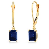 Gem Stone King 14K Yellow Gold Blue Sapphire Leverback Earrings for Women | 1.23 Cttw | Gemstone September Birthstone | Emerald Cut 6X4MM | Fine Jewelry Gifts for Her Mom Women Wife