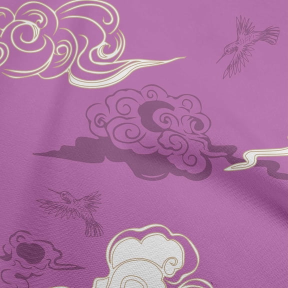 oneOone Cotton Poplin Purple Fabric Asian Japanese Floral Birds With Plants Diy Clothing Quilting Fabric Print Fabric By Yard 56 Inch Wide