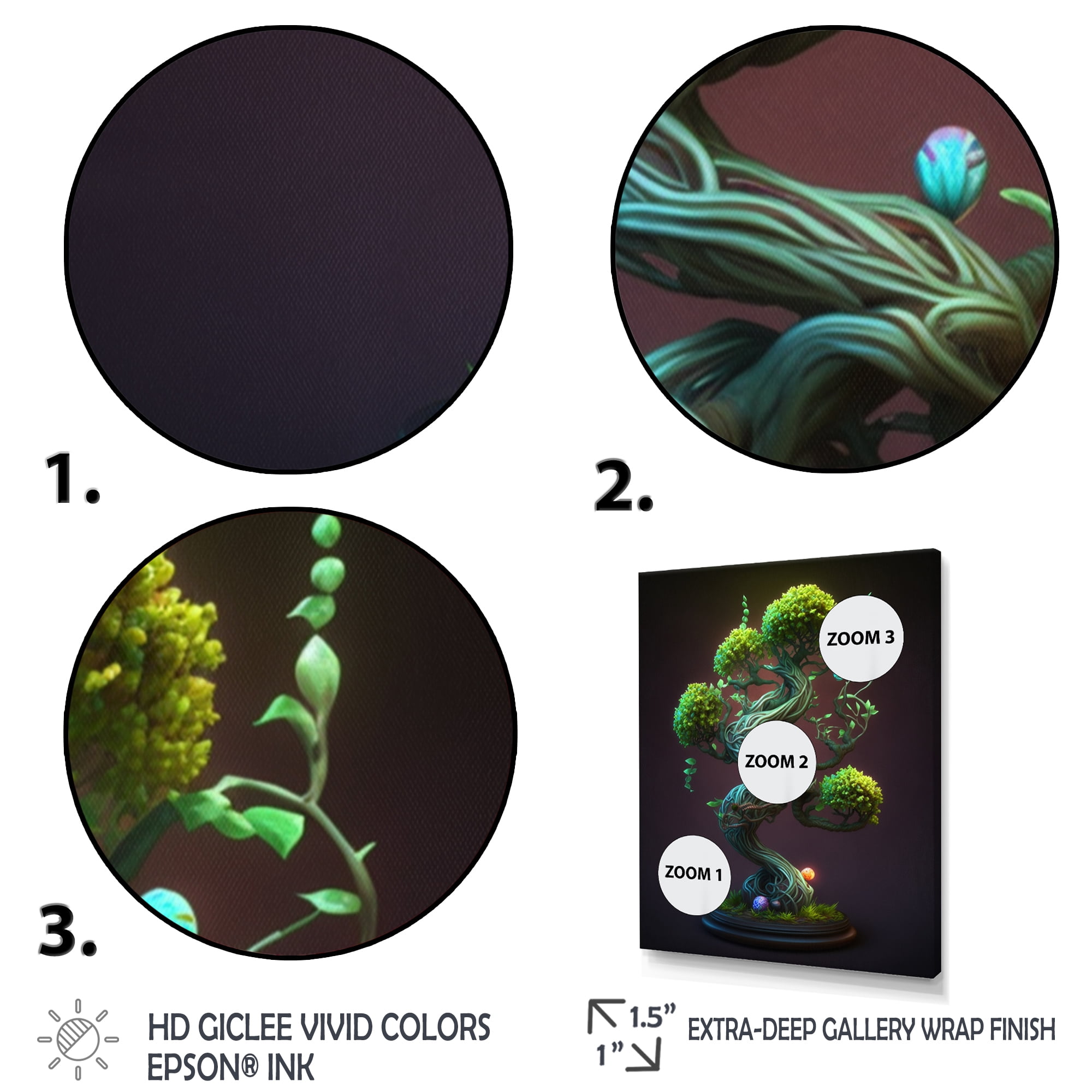 Designart Neon Bonsai Swirl Tree III Canvas Wall Art