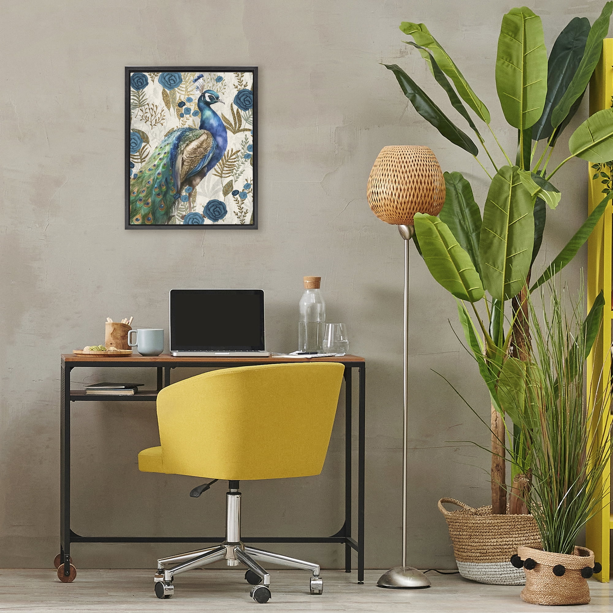 Stupell Industries Peacock Pride Botanicals Black Framed Floater Canvas Wall Art, design by Kim Allen