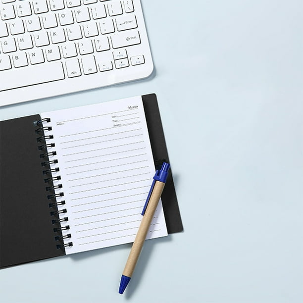 Notebook With Pen Attached | Writing Pad Journal Memo Notepad | Coil Binding | Stickys Notes Included | Tear-Off Sheets | Thick Quality Paper | 11.6x14.5cm | Red Blue Black Brown