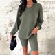 thumbnail image 1 of Blusa Mangas Largas Conjuntos de punto de 2 piezas para mujer, top con cuello redondo y pantalones cortos, conjunto Joggy Ygjytge ejercito verde T S para Mujer, 1 of 7