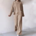 thumbnail image 3 of Scyoekwg Two Piece Sets for Women Fall Outfits High Neck Long Sleeve Tops Wide Legs Pants Casual Outfits Casual Solid Color Fashion Loose Matching Sets (Khaki,L), 3 of 6