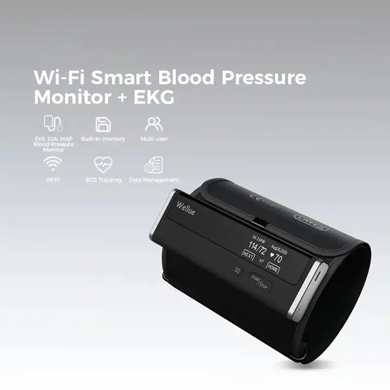 Wi-Fi Smart Blood Pressure Monitor with ECG, Upper Arm Cuff 2-in-1 BP and EKG Heart Monitor, Sync Data to Mobile App