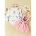 thumbnail image 4 of Caoirhny Baby Girls Cute Clothes Elephant Print Long Sleeves Romper and Suspender Skirt Headband Fall Outfit, 4 of 9