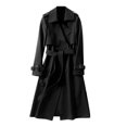 thumbnail image 5 of Fall Winter Women Jacket Double-breasted Buttons Solid Color Turn-down Collar with Belt Mid Length Windproof Outdoor Overcoat, 5 of 8