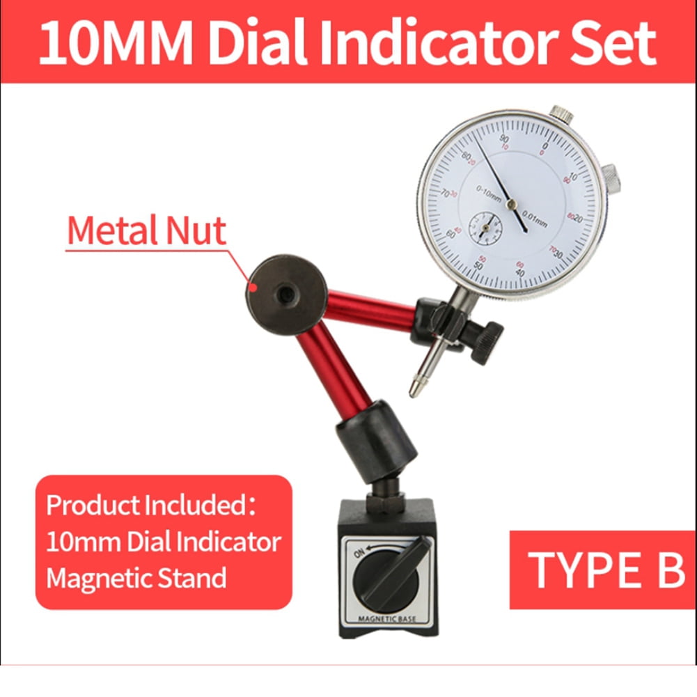 0-10mm Dial Indicator Gauge and Magnetic Base Holder Precise Measuring Tool Set 