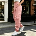 thumbnail image 2 of QIYAGBSA Women's Jogger Pants Elastic Waist Drawstring Multi Pocket Outdoor Hiking Casual Daily Wear (Pink XL), 2 of 7