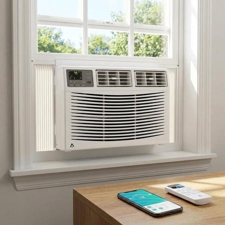 12000 BTU Window Air Conditioner with Heat, Smart WiFi Window Mounted AC Unit and Heater Combo for Apartment, Living Room, Bedroom, Rooms up to 550 Sq. Ft, APP, Voice & Remote Control