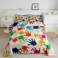 thumbnail image 1 of YST Handprints Comforter Set Queen Footprints Bedding Kids Colorful Effect Open Palms Collage Art Work Bedding Comforter Sets Watercolor Abstract Human Creative Modern Simple Duvet Insert, 1 of 5