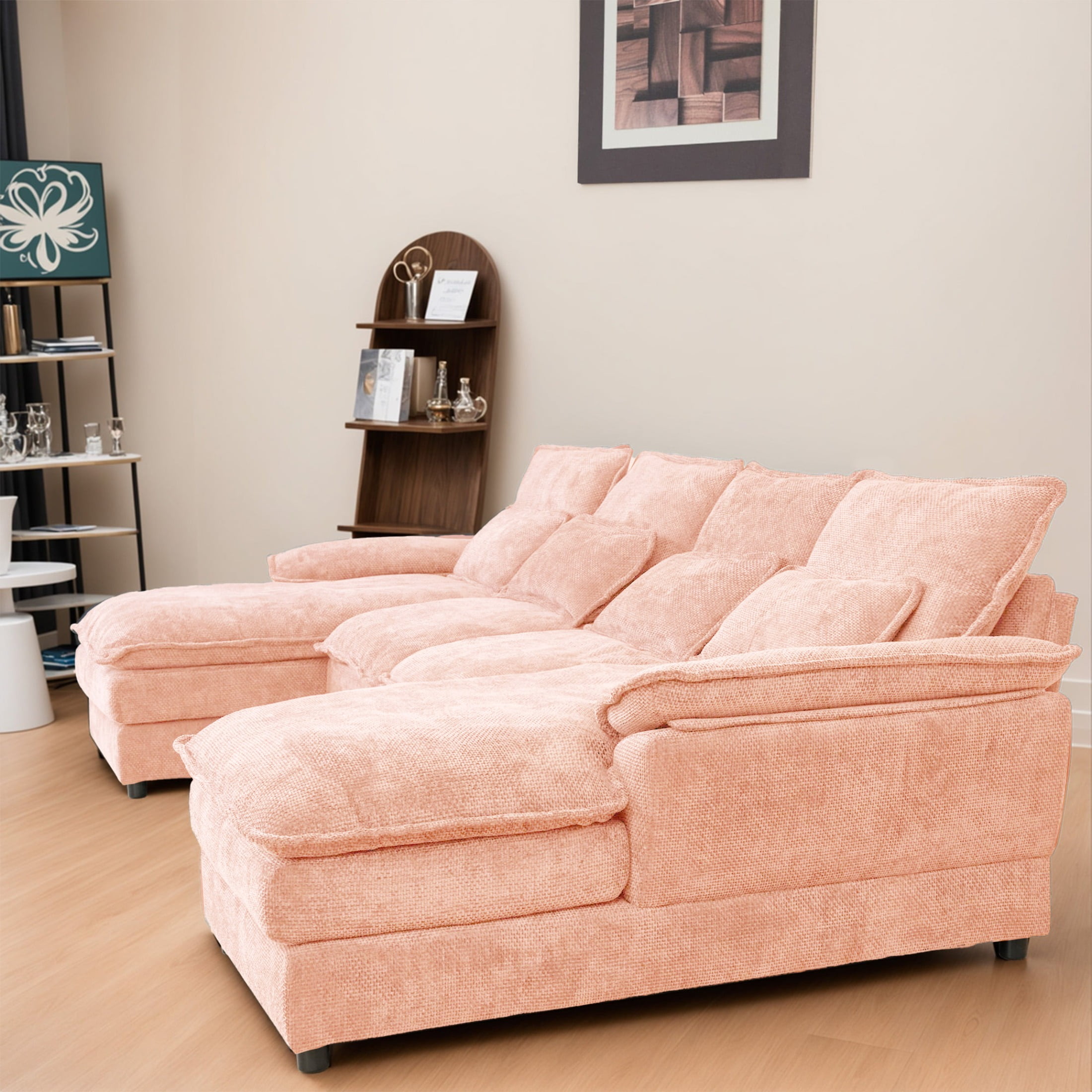 SOULART 110" Cloud Sofa,Pink U shaped Sectional couches for living room, modular couch with Chaise
