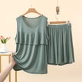 thumbnail image 2 of Women's 2 Piece Modal Loungewear Set Tiered Ruffle Sleeveless Top with High Waist Shorts Soft Breathable Outfit for Summer Green XL(XL), 2 of 5