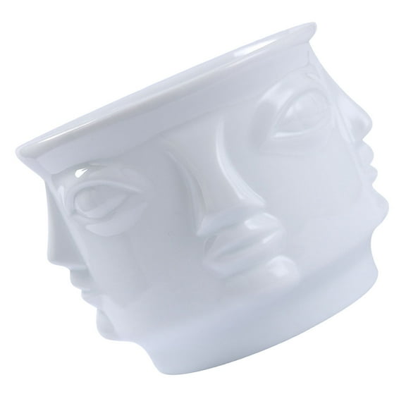 FELTECHELECTR 1Pc Ceramic Flower Pot with Abstract Face Design White Decorative Vase for Home