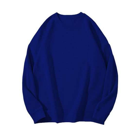 Women's Fleece Lined Round Neck Long Sleeve Sweatshirt, No Hood Loose Fit Casual Pullover Top with Solid Color Design for Daily Wear, Student Couple Outfits and Banquet Appropriate Wear Blue L