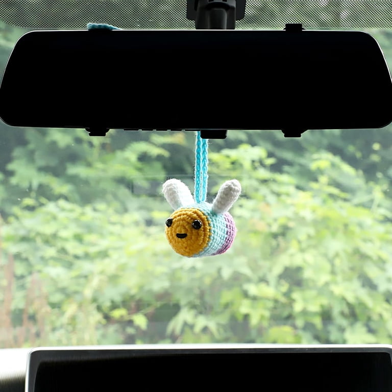 Handmade Crochet Flower Car Mirror Hanging Charms - 3 Pack Boho Car Decor For Women