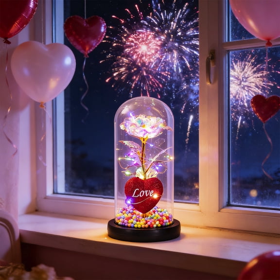 Orangide Valentine's Day Rose Night Light, Flowers Gifts for Mom Wife from Daughter Son Husband, Light Up Rose in Glass Dome, Galaxy Forever Rose Eternas Birthday Gifts for Women