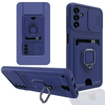 Elehold Rugged Slide Camera Cover Case for Samsung Galaxy A13 5G 6.5 inch, Made of Hard PC and Soft TPU, folding hidden form bracket with armor card holder Kickstand Support Magnetic Car, Navyblue