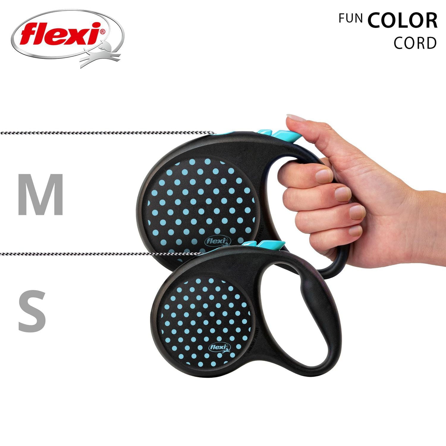 Flexi FUN Dots Medium Retractable Dog Leash, Blue, 5m/16ft
