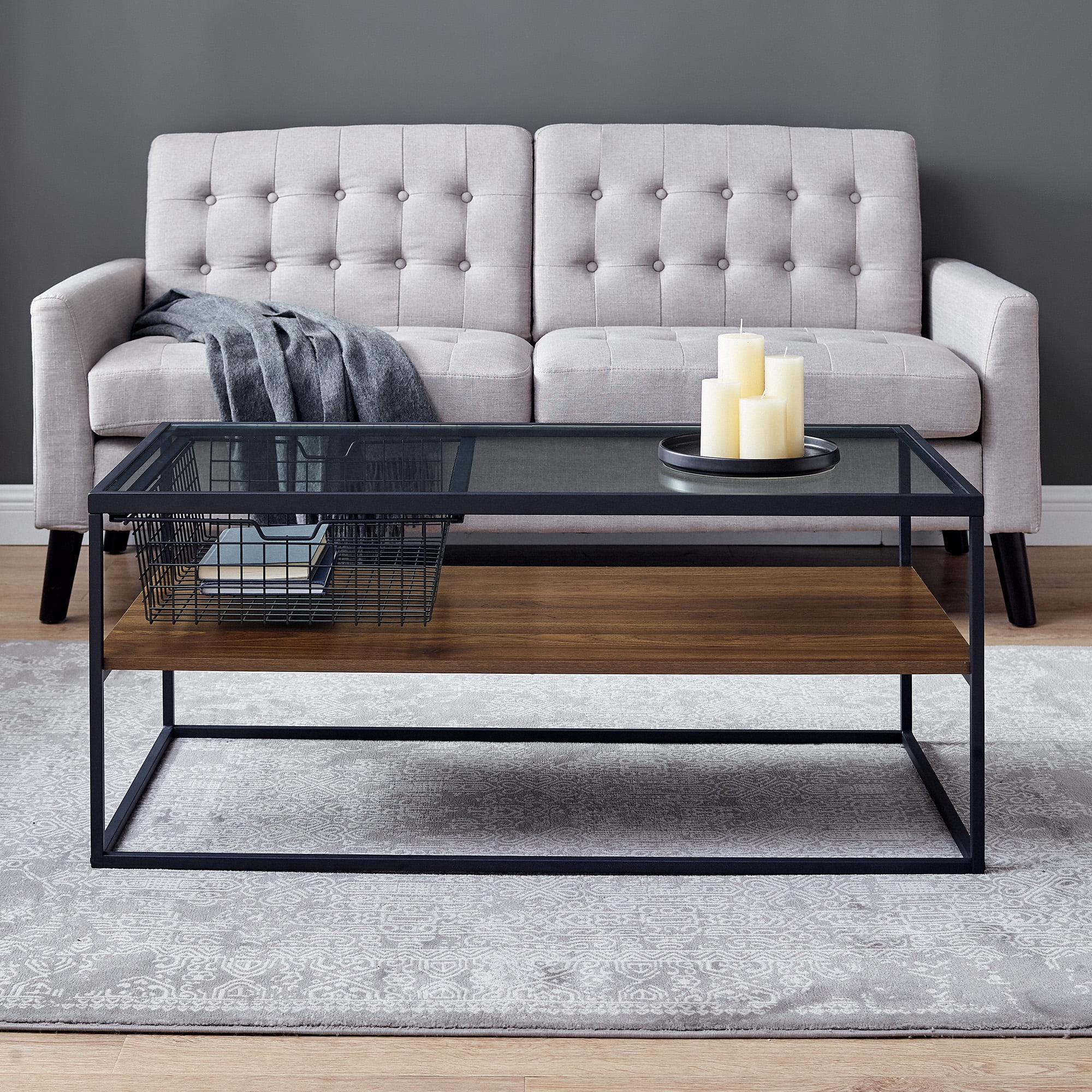 Collins Urban Industrial Mesh Drawer Dark Walnut Coffee Table by Manor Park