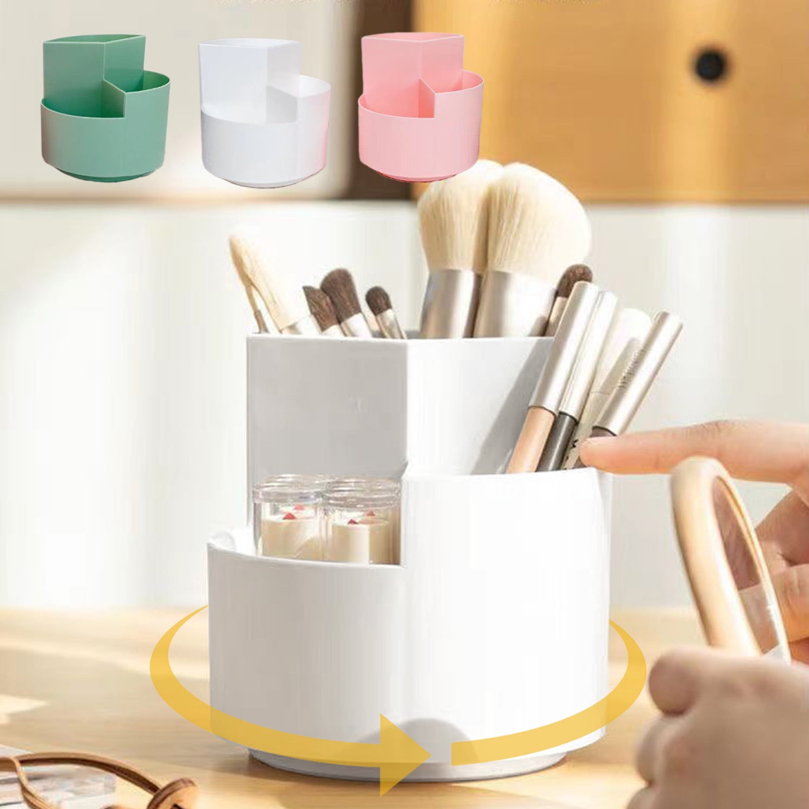 RRJ 3Pcs Multifunctional Rotating Desk Organizer, Large Capacity Compartmentalized Storage Box for Pens Cosmetics Office Supplies, Desktop Organizer for Home Office Study Stationery