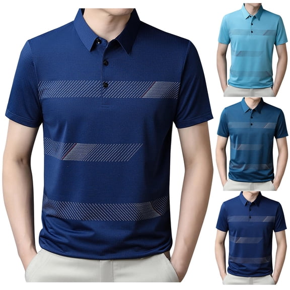 Jinhomg Mens Work Polos Shirts Soft Comfort Ice Silk Business Work Shirt Lightweight Breathable Short Sleeve Button Lapel Business Work Tops Spring Saving Dark Blue L