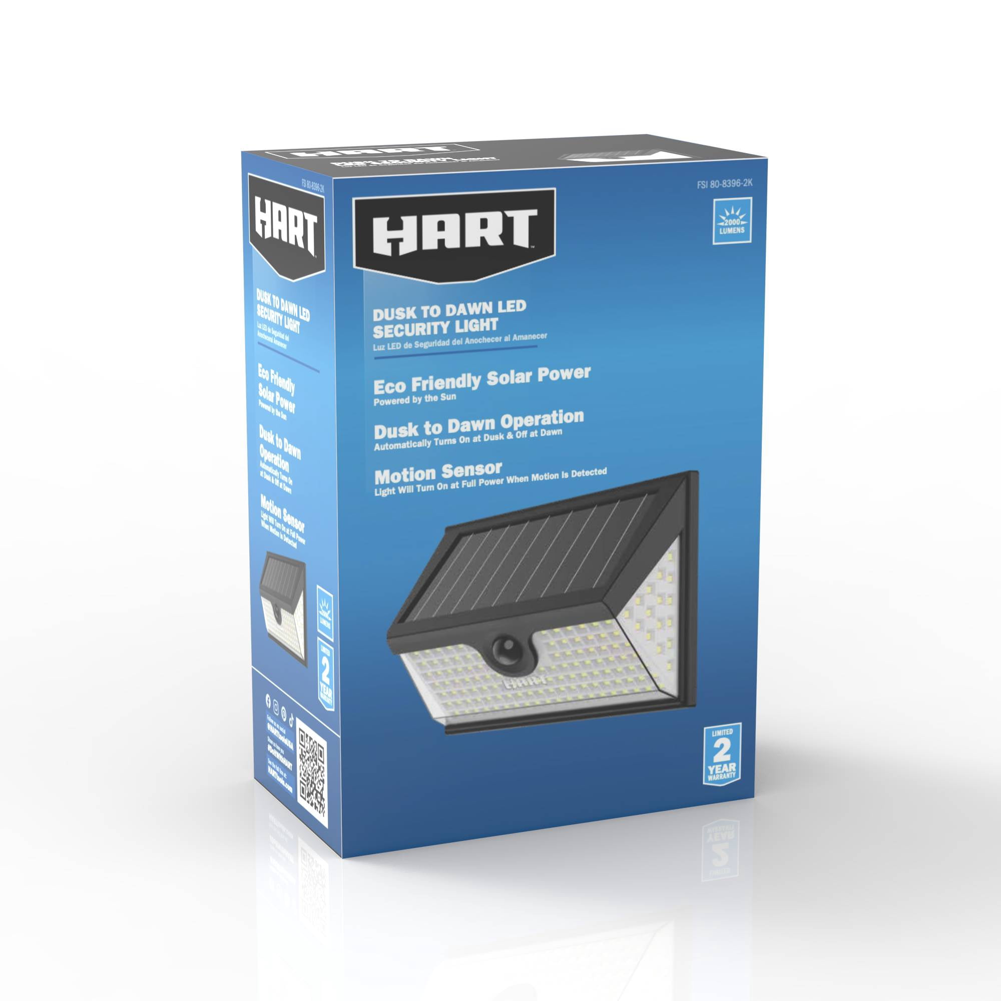 HART Solar LED Pathway and Security Light, Dusk to Dawn, Black, One Piece Design, 2000 Lumens