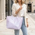 thumbnail image 5 of HUISZJ PVC Striped Tote Bag, Stylish Canvas Handbag, Large Capacity Portable Travel Shoulder Bag for Commuting Work Travel (Purple), 5 of 7