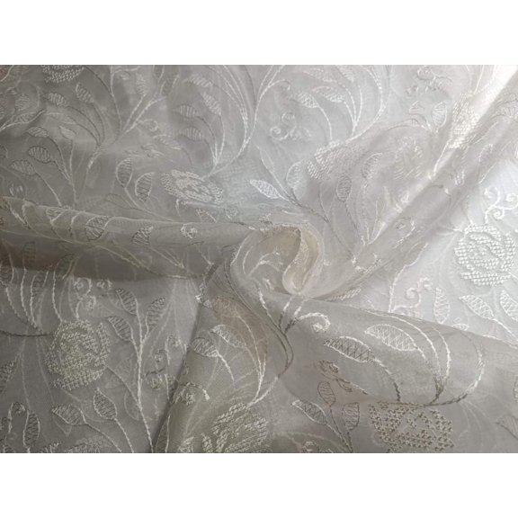 100% silk organza embroidery in white ivory fabric 44" wide available in 5 designs