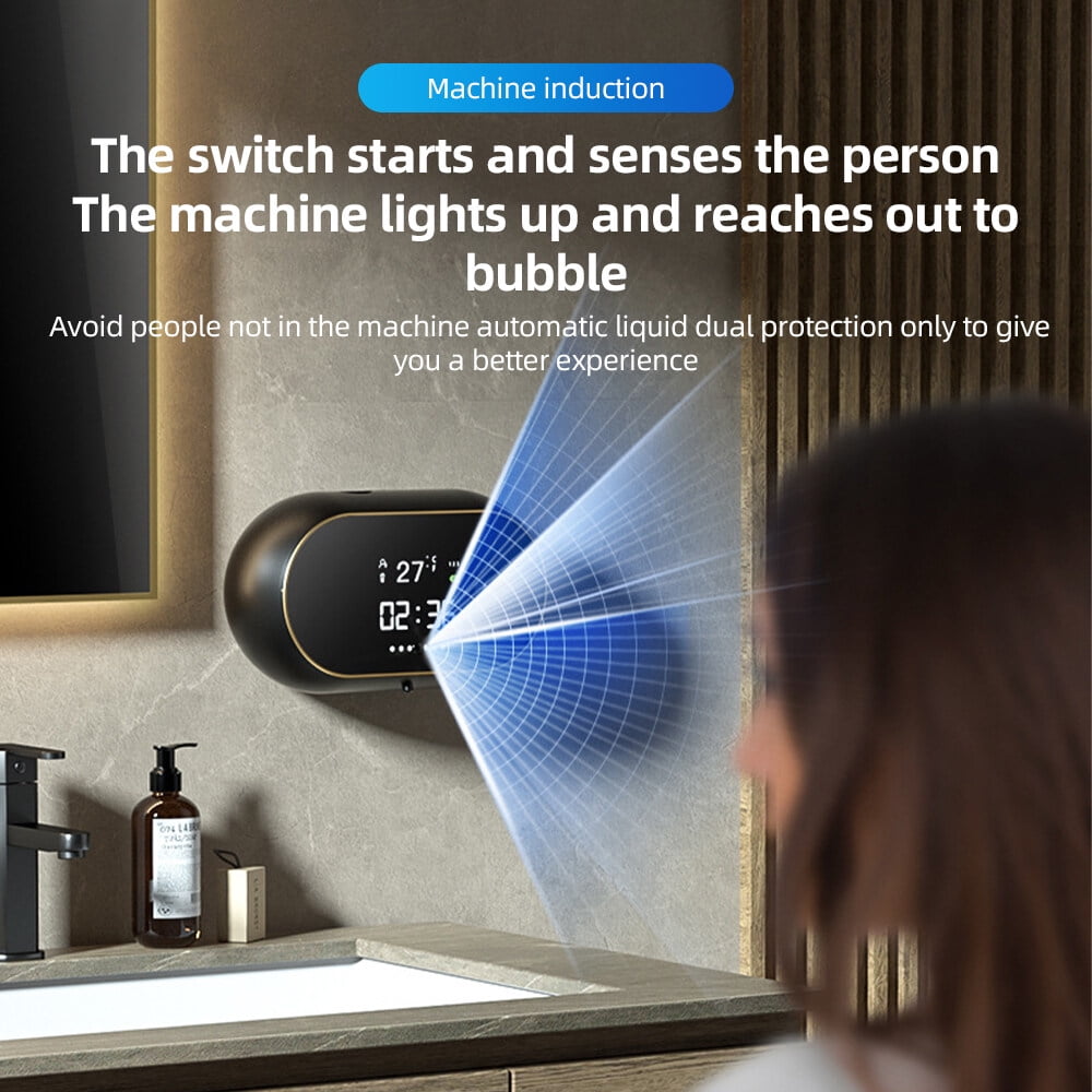 Automatic Foaming Hand Soap Dispenser Touchless Wall Mount Upgrade Horizontal 450ml Multifunctional Rechargeable Foam Soap Dispenser with LCD Display Self-cleaning for Bathroom Kitchen Laundry