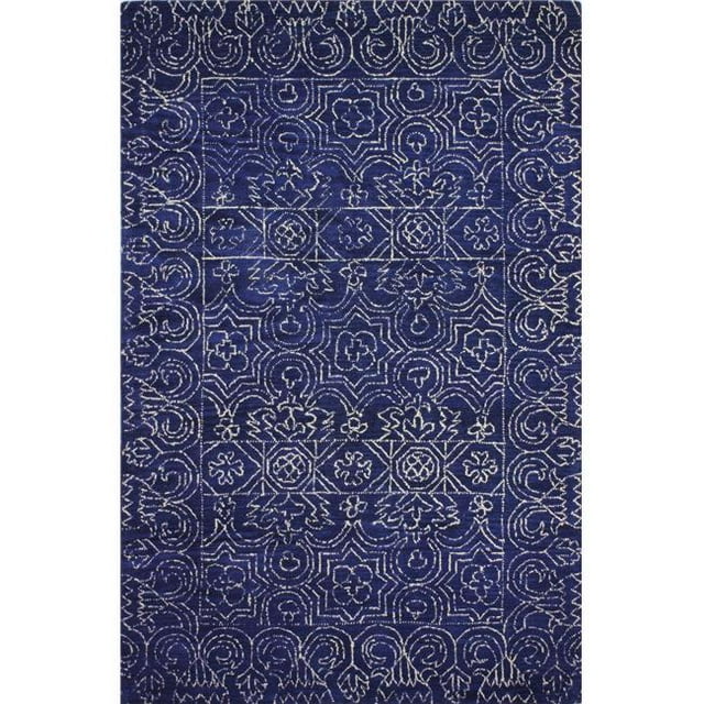 Bashian R120-NV-2.6X8-CL133 Venezia Collection Floral Transitional 100 Percent Wool Hand Tufted Area Rug, Navy - 2 ft. 6 in. x 8 ft.